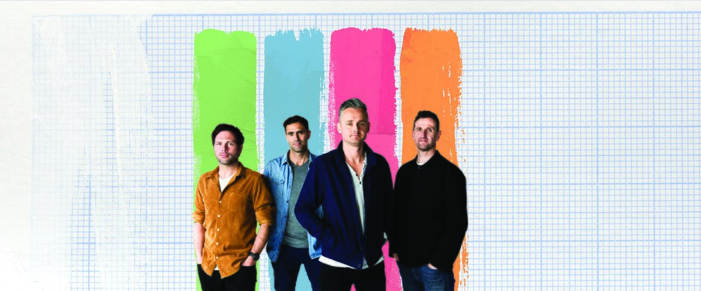 Keane band members on a coloured background