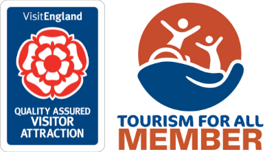 Visit England Quality Assured Visitor Attraction logo and Tourism for All member logo