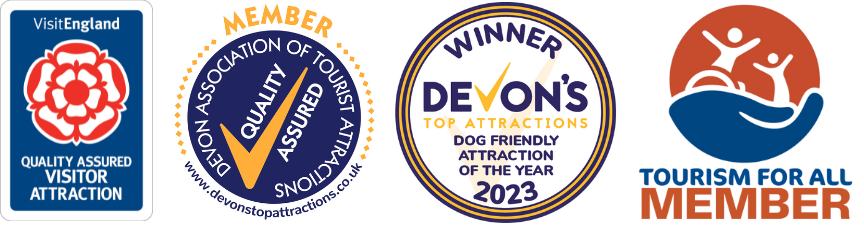 Visit England, Devon's Top Attractions, and Tourism for All accreditation logos