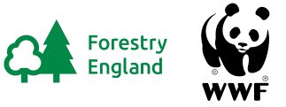 Logos for Forestry England and WWF shown side-be-side