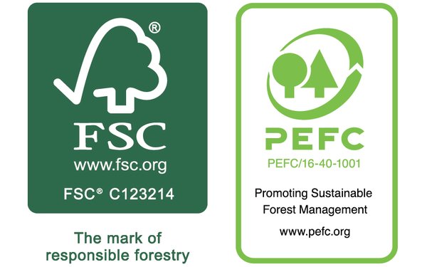 FSC logo and PEFC logo in green