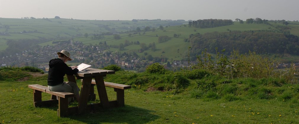 Picnic tables at Kinsley Wood overlooking Knighton