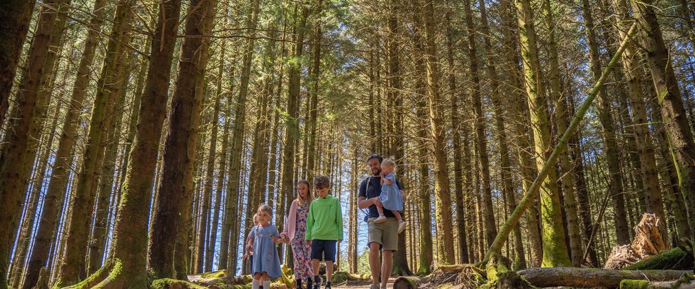 Family in forest