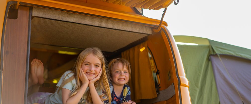 Kids in campervan