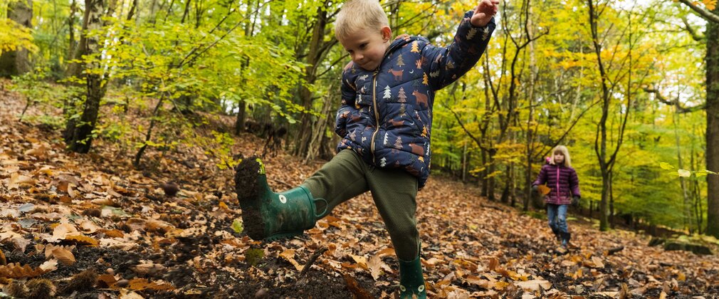 child with leaves