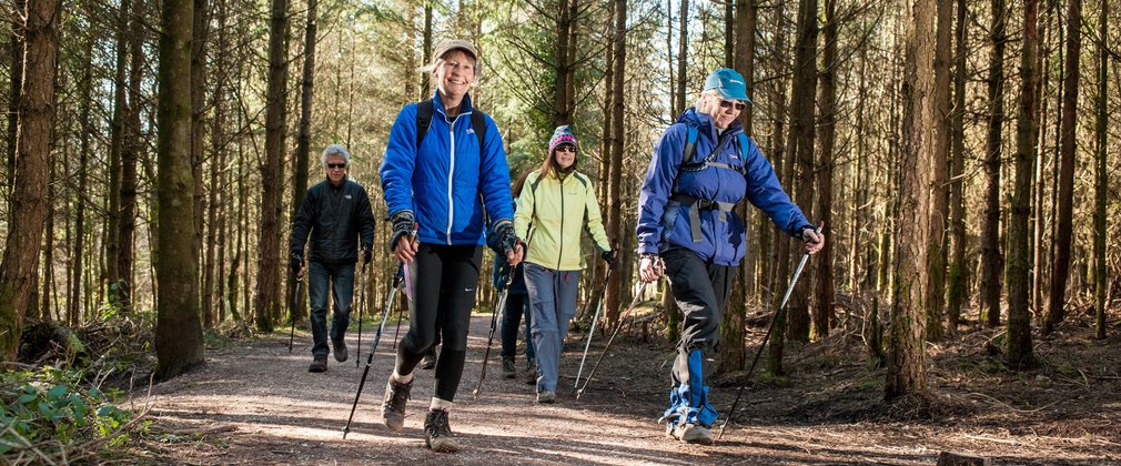 People enjoying Nordic Walking in the forest