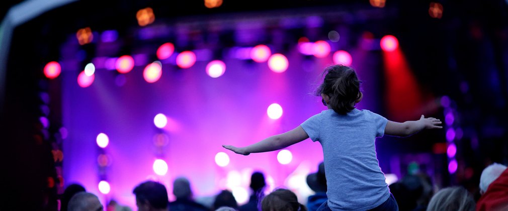 Audience enjoying live music festival in the forest