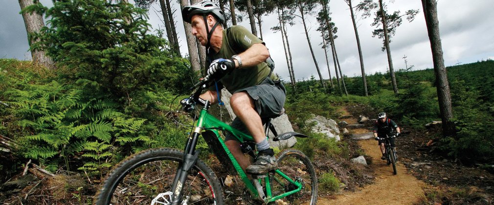 adults on mountain biking trail