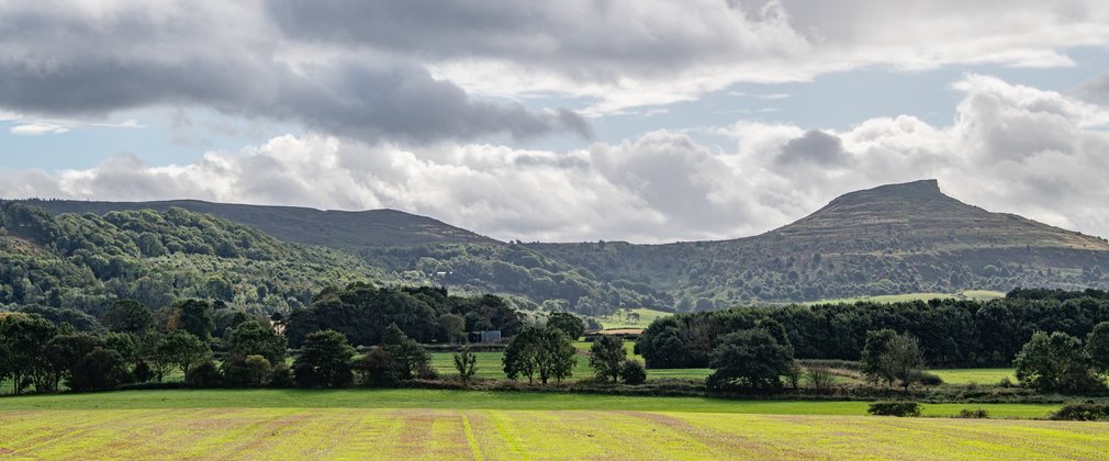 A view of arable land with Roseberry Topping in the skyline