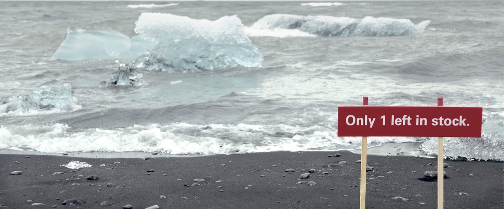 Only 1 left in stock sign next to melting ice cap