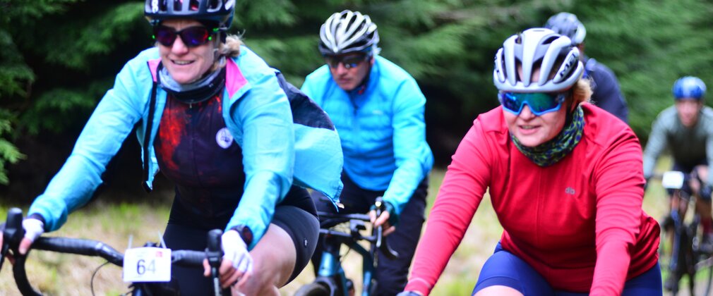 Cyclists riding gravel bikes