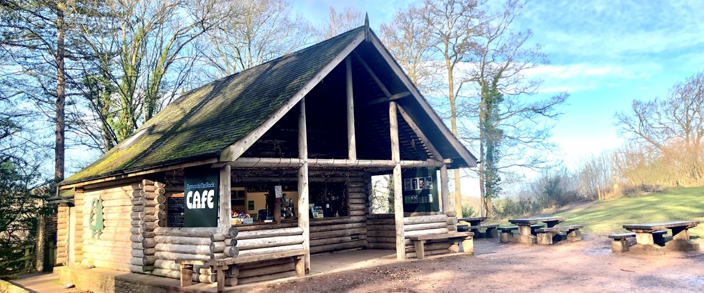 Symonds Yat Rock Café with blue skies