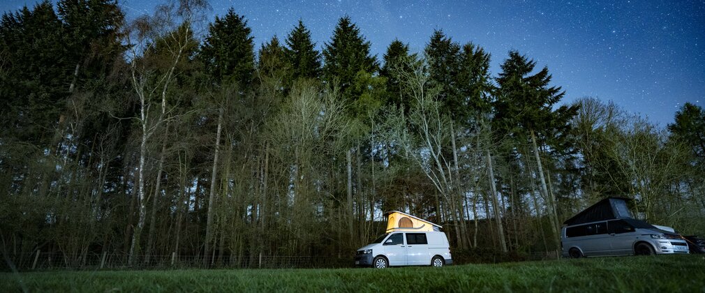 Campervan in forest