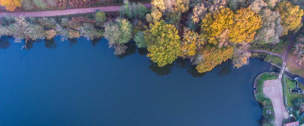 Aerial photo of spillway at Cannop Ponds