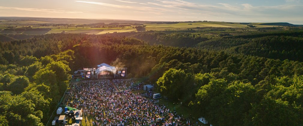 A drone photo of Forest Live at Dalby Forest