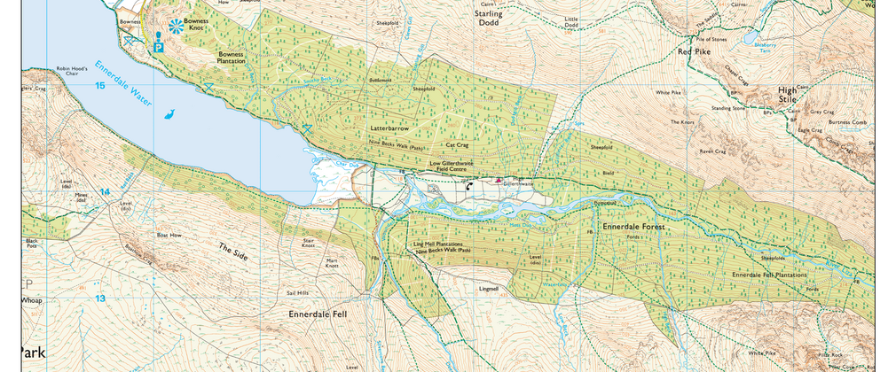A section of map showing Ennerdale forest