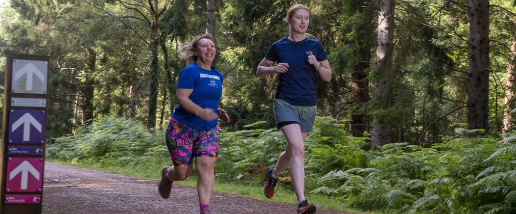 Two runners on a forest trial