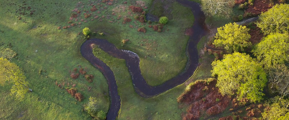 Aerial view of river and landscape of Fletchers Water
