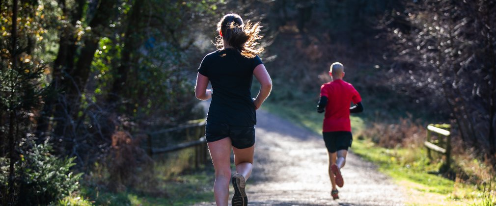 Two runners in the forest