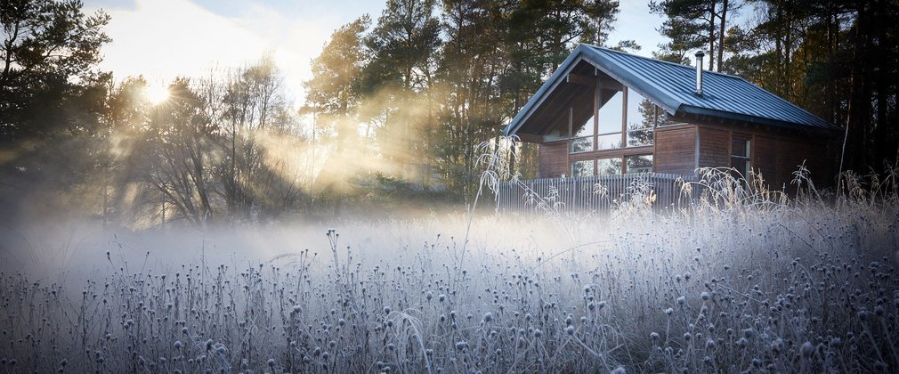 Forest Holidays cabin on a crisp winters day