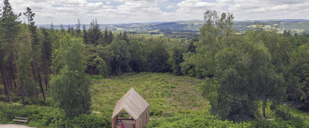 Aerial view of viewpoint at Haldon Forest Park