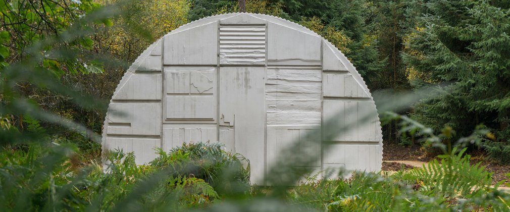 End profile view of Rachel Whiteread's Nissen Hut, Dalby Forest
