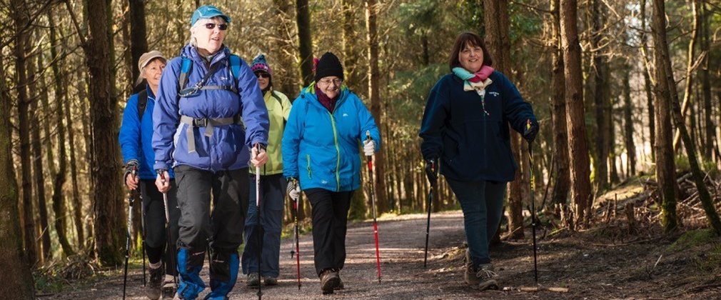 People enjoying Nordic Walking in the forest