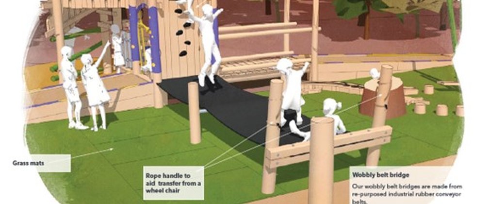 Artist's impression from Earth Wrights of play area 2 accessible wobbly belt bridge