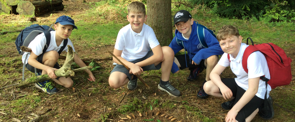 School students with forest art