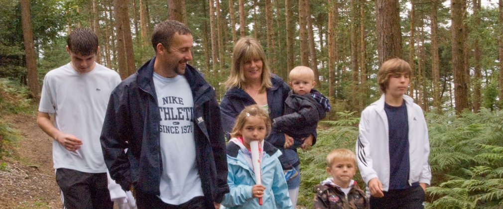 Family walking down path