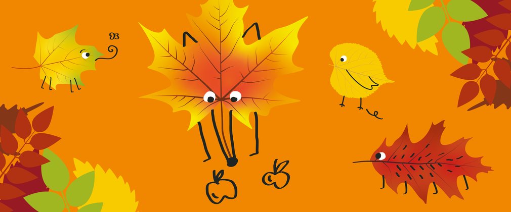 Autumn graphic - orange background and leaves as characters