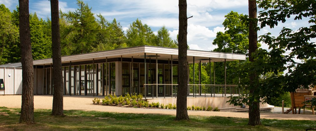Brand new cafe at Wendover Woods through the trees