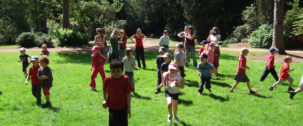 Children playing in the woods