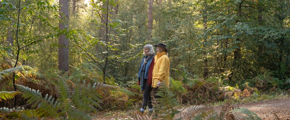 Women walking in the woods