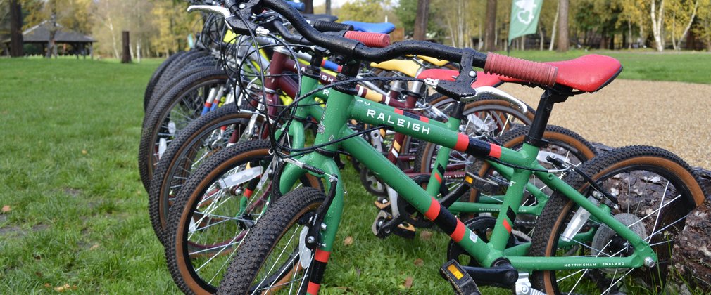 A close up of bikes outside the Alice Holt Forest Activity Centre