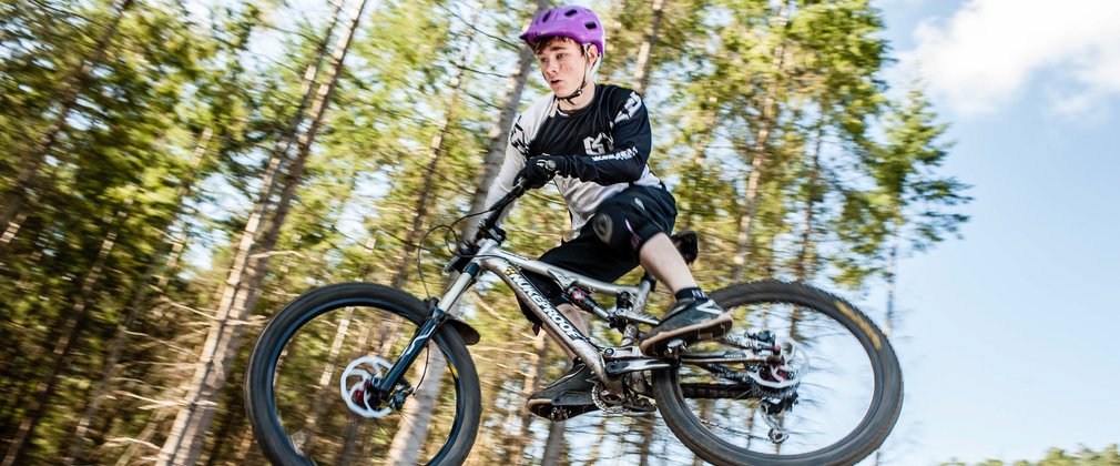 mountain biker on downhill route