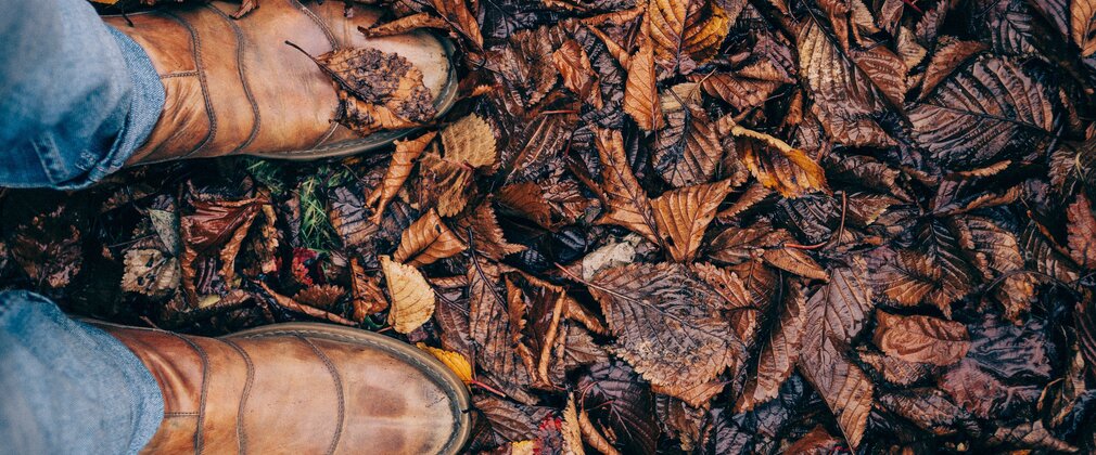 Feet in autumn leaves