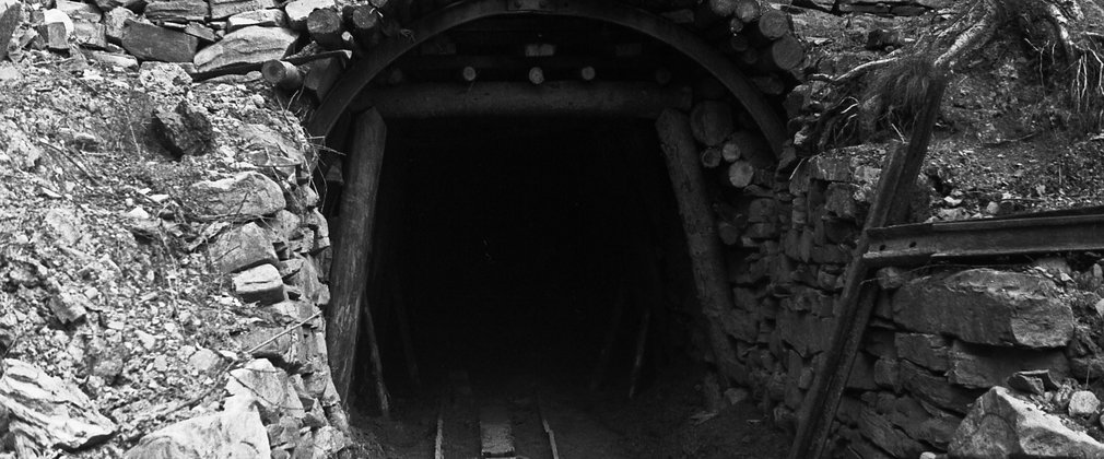 Mine entrance black and white