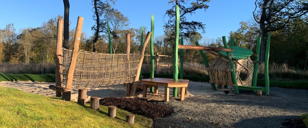 The Dormouse play area at Fineshade almost finished being built