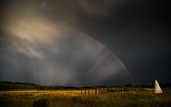 Jeskyns Community Woodland with a rainbow over the fields