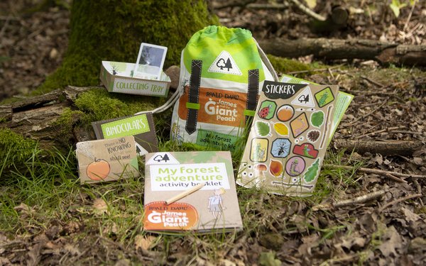 Contents of the my forest adventure kit on the forest floor