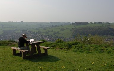 Picnic tables at Kinsley Wood overlooking Knighton 