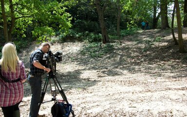 Filming in the open forest
