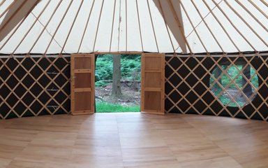 Inside of a yurt in the forest