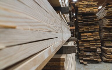 Stacks of wooden planks.