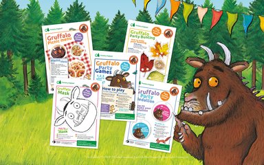 Gruffalo activity sheets with Gruffalo party bunting and forest