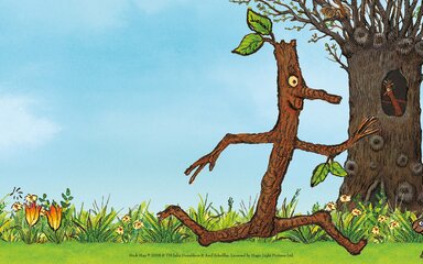 Stick man running through the forest