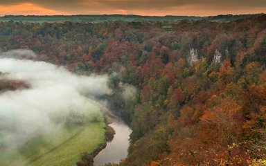 Mist in the valley over Symonds Yat at sunrise