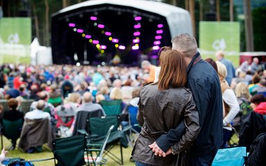 People enjoying a live music gig in the forest