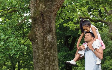 Father with daughter on shoulders